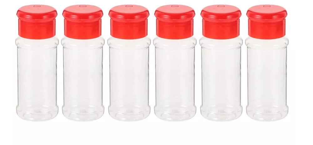 Shakers bulk count 34 clear plastic with red flip caps 4 inches